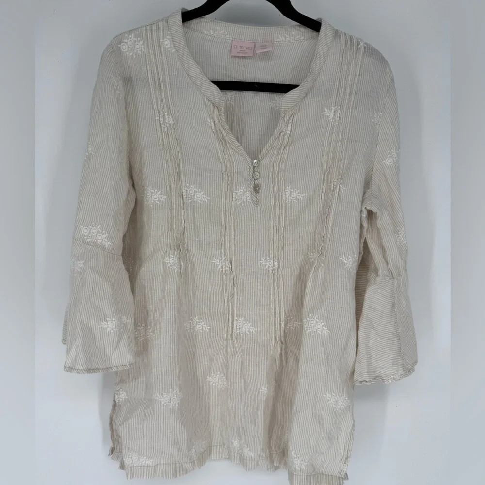 St. Tropez Beige Floral Embroidered Tunic